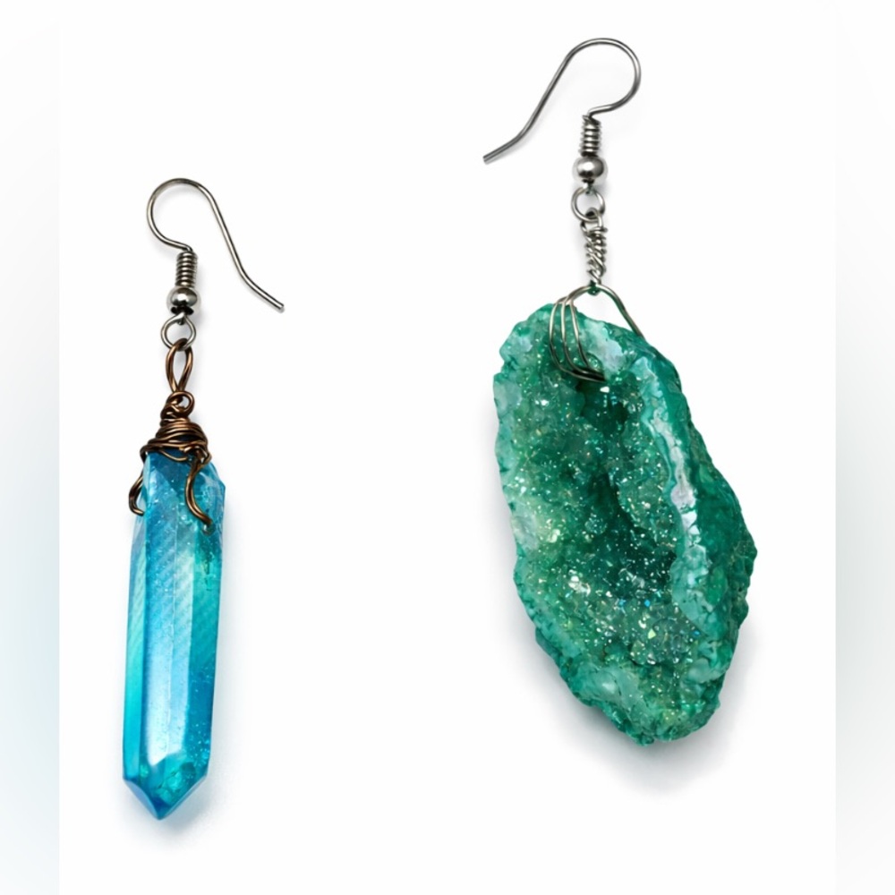 Blue and Green Geode Crystal Earrings